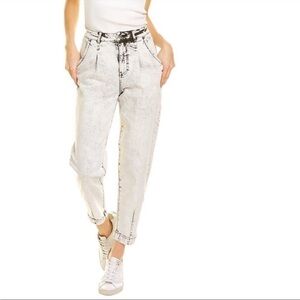 Something Navy Acid Wash Tapered Ankle Jeans